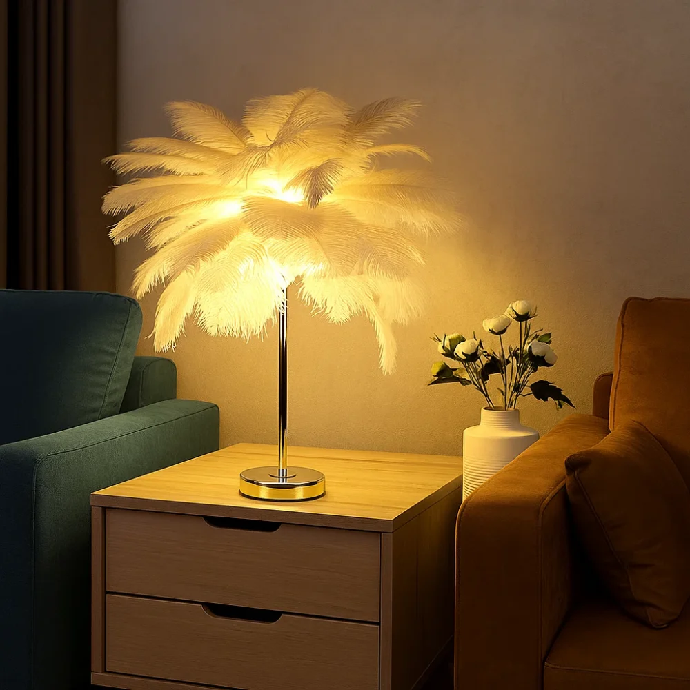 أباجورة ريشة مودرن أبيض