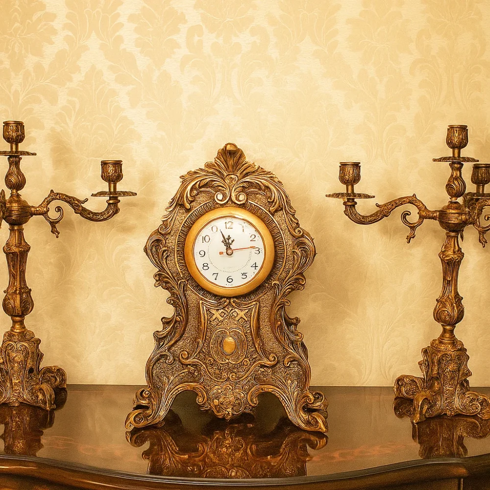 طقم ساعة صغير +2 شمعدان نحاس انتيك