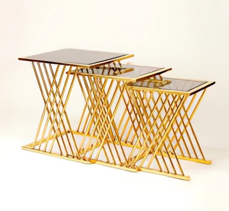 طقم ترابيزات اكسات استانلس دهبى - الصورة 2